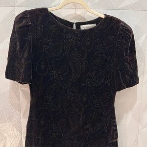 Vintage Argenti Velvet Velour Dress Sz 10 Brown Sparkle Excellent Cond Hong Kong